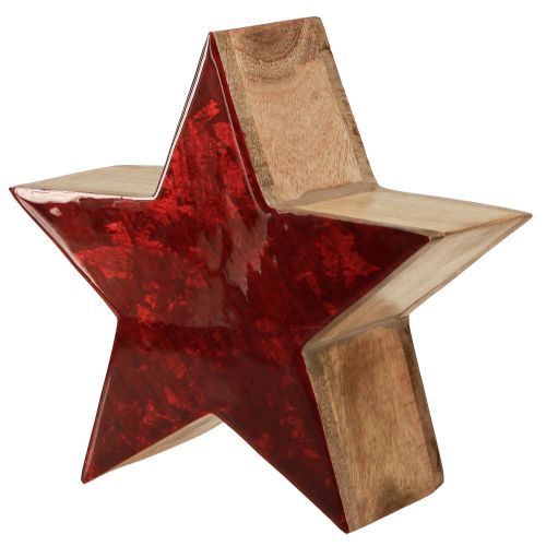 Étoile en bois décoration étoile rouge naturel en bois de manguier Ø24x10cm