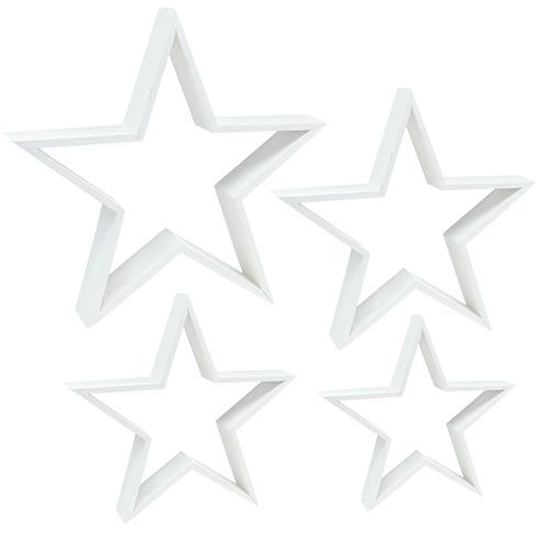 Etoile En Bois Set Blanc 4pcs
