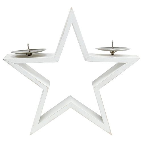 Floristik24 Etoile en bois avec 2x bougeoir blanc