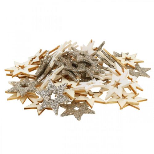 Floristik24 Décoration à disperser étoile en bois naturel, paillettes, blanc 4cm assorti 72 pcs