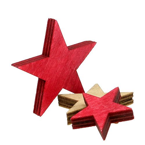 Étoiles en bois 3-5cm nature / rouge 24pcs