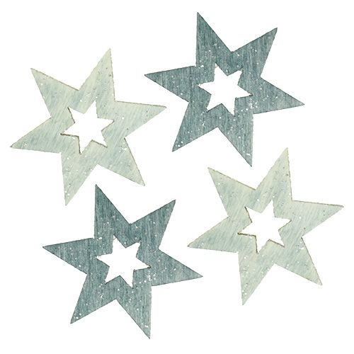Article Étoiles en bois 4cm gris avec paillettes 72pcs