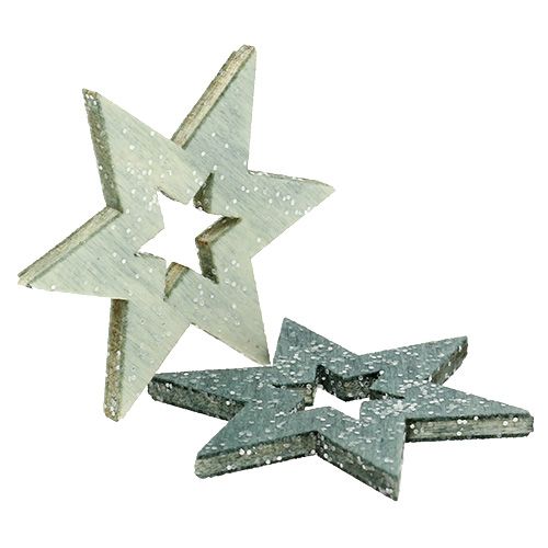 Floristik24 Étoiles en bois 4cm gris avec paillettes 72 pcs