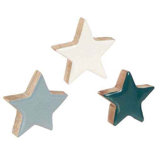 Étoiles en bois décoration de table étoiles blanc bleu turquoise 5cm 12 pièces