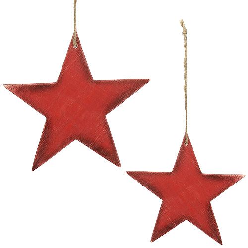 Floristik24 Étoiles en bois à accrocher 16,5cm / 20cm rouge 6pcs