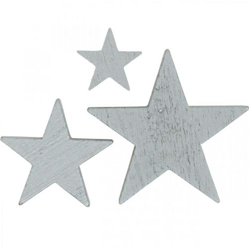 Floristik24 Étoiles en bois saupoudres déco Noël gris 3/5/7cm 29p