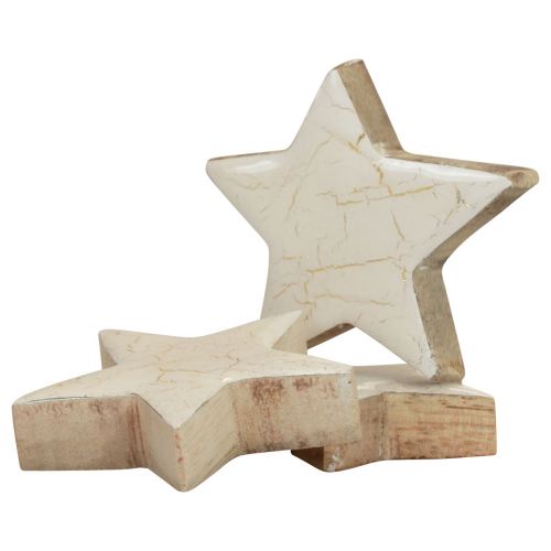 Article Étoiles en bois étoiles décoratives or blanc bois craquelé Ø5cm 8 pcs