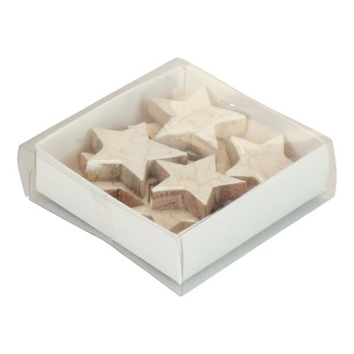 Article Étoiles en bois étoiles décoratives or blanc bois craquelé Ø5cm 8 pcs