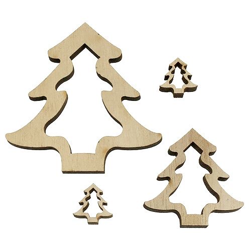 Article Décoration bois sapin de Noël nature 2cm - 8cm 32pcs