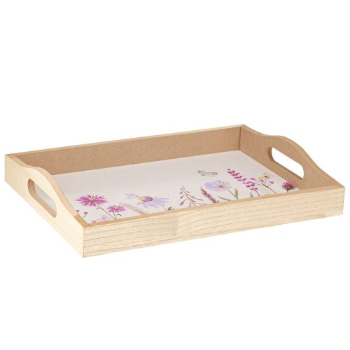 Floristik24 Plateau en bois rectangulaire nature fleurs papillon L35cm