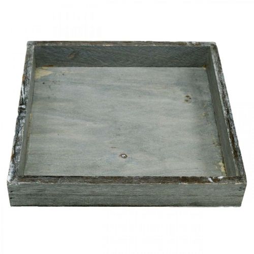 Article Plateau en bois carré gris, plateau décoratif blanchi à la chaux 19×19cm