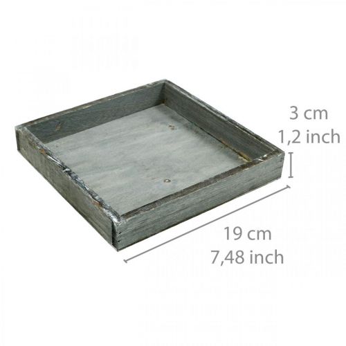 Article Plateau en bois carré gris, plateau décoratif blanchi à la chaux 19×19cm