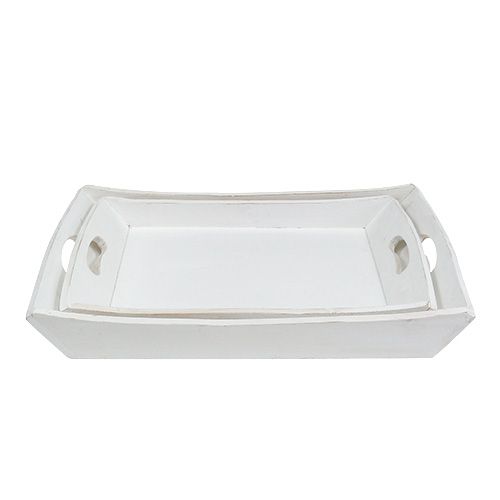 Floristik24 Lot de 2 plateaux blancs en bois 42 x 28 / 35,5 x 24 cm