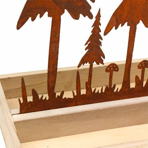 Article Plateau en bois, silhouette forêt, inox rouille, 30cm x 15cm