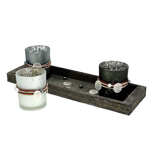 Floristik24 Plateau en bois avec 3 verres à réchaud gris, argent