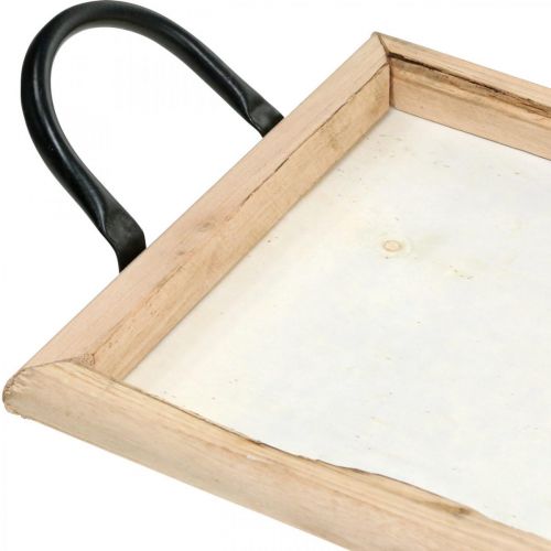 Floristik24 Plateau en bois avec poignées en métal, bol à plante, plateau déco naturel L50cm