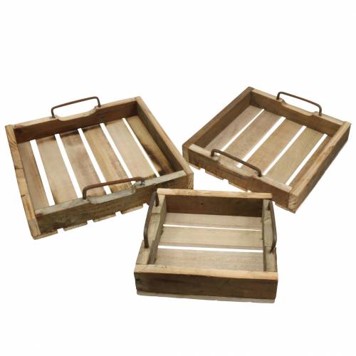 Plateau en bois avec poignées en métal naturel 20/25 / 30cm lot de 3