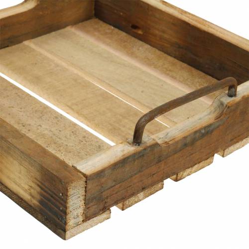 Floristik24 Plateau en bois avec poignées en métal naturel 20/25 / 30cm lot de 3