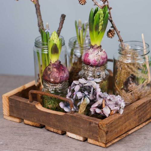 Floristik24 Plateau en bois avec poignées en métal naturel 20/25 / 30cm lot de 3