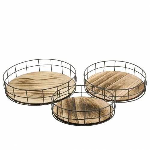 Floristik24 Plateau décoratif rond bois, métal naturel Ø25/30/35cm lot de 3