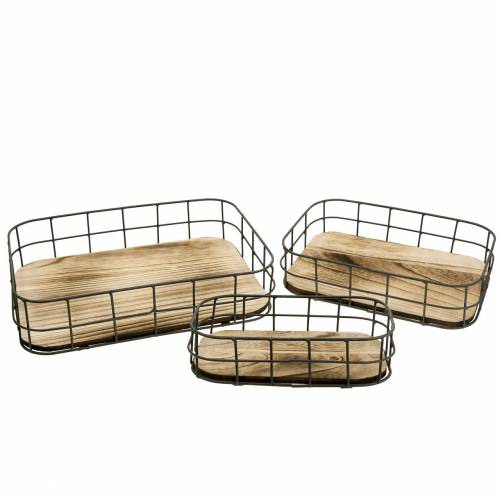 Floristik24 Plateau bois bord métal 45cm 35×25/29×19/42×14cm lot de 3