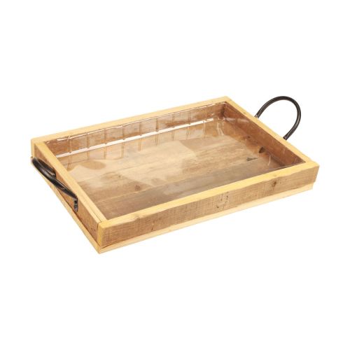 Plateau en bois avec poignées plateau décoratif noir naturel 35×22,5cm