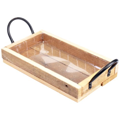 Floristik24 Plateau en bois avec poignées plateau décoratif noir naturel 30×17×5cm