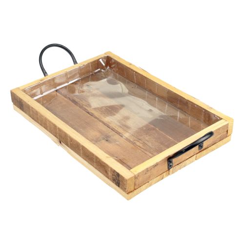 Article Plateau en bois avec poignées plateau décoratif noir naturel 40×27,5×5cm