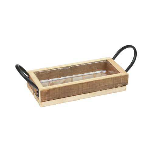 Plateau en bois avec poignées plateau décoratif noir naturel 25×12,5×5cm