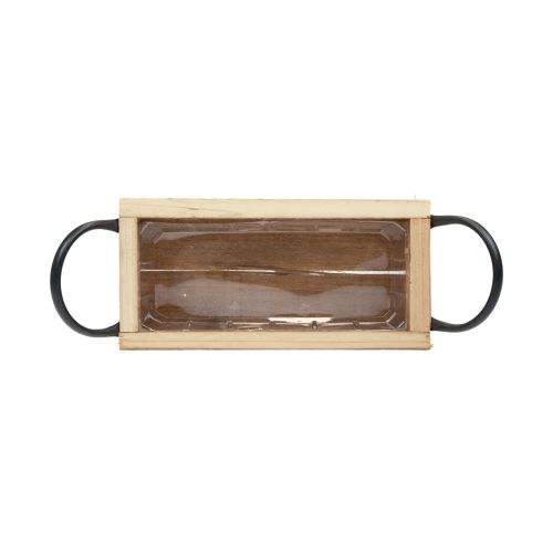 Floristik24 Plateau en bois avec poignées plateau décoratif noir naturel 25×12,5×5cm