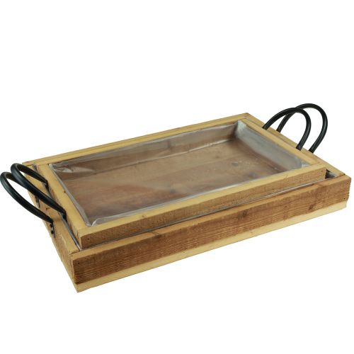 Plateau en bois plateau rustique avec poignées bois 40/35cm lot de 2