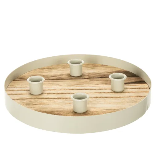 Porte-bougies pour quatre bougies coniques, plateau rond en bois, 25 cm acheter | Floristik24.be
