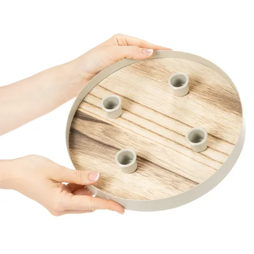 Porte-bougies pour quatre bougies coniques, plateau rond en bois, 25 cm | Floristik24.be