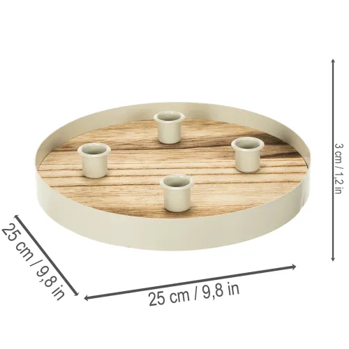 Porte-bougies pour quatre bougies coniques, plateau rond en bois, 25 cm | Floristik24.be