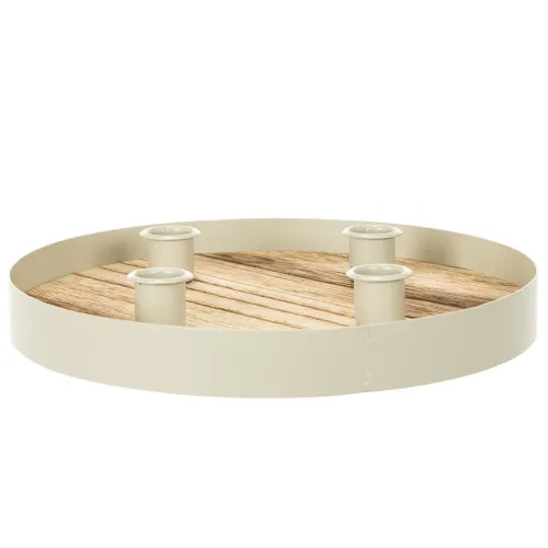 Porte-bougies pour quatre bougies coniques, plateau rond en bois, 25 cm | Floristik24.be