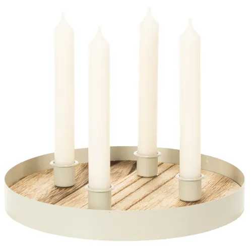 Porte-bougies pour quatre bougies coniques, plateau rond en bois, 25 cm | Floristik24.be