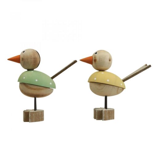 Article Oiseau en bois déco figure décoration de fenêtre printemps jaune/vert H15cm 2pcs