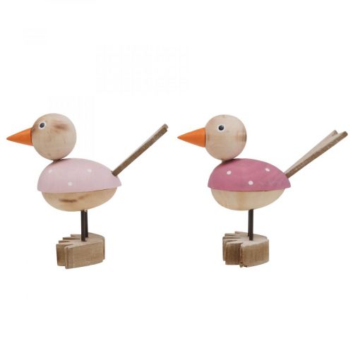 Article Figurine oiseau en bois déco fenêtre printemps rose H15cm 2pcs