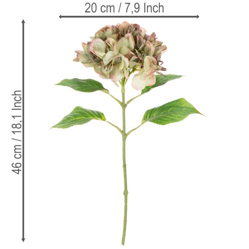 Fleur décorative d'hortensia artificiel avec tige, 46 cm | Floristik24.be