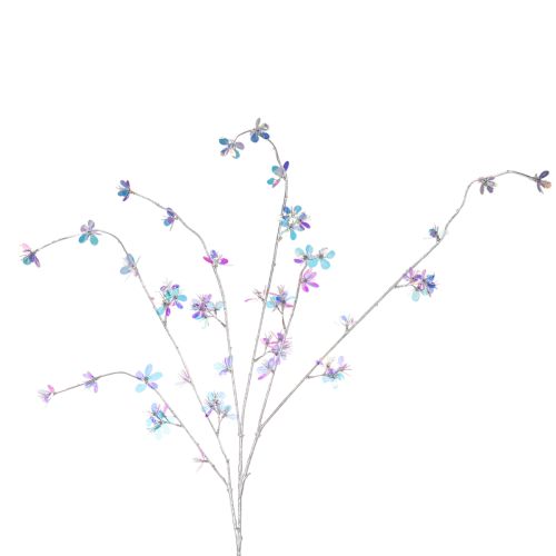 Branche fleurie artificielle délicate aux fleurs irisées, 98 cm