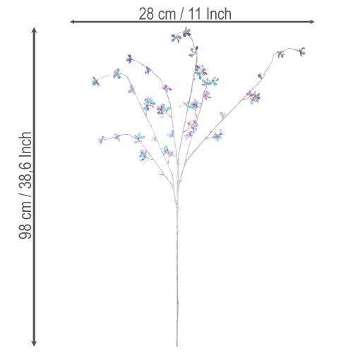 Branche fleurie artificielle délicate aux fleurs irisées, 98 cm | Floristik24.be