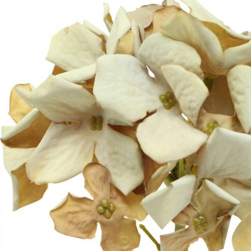 Article Hortensia fleur artificielle marron, blanc décoration automne fleur en soie H32cm
