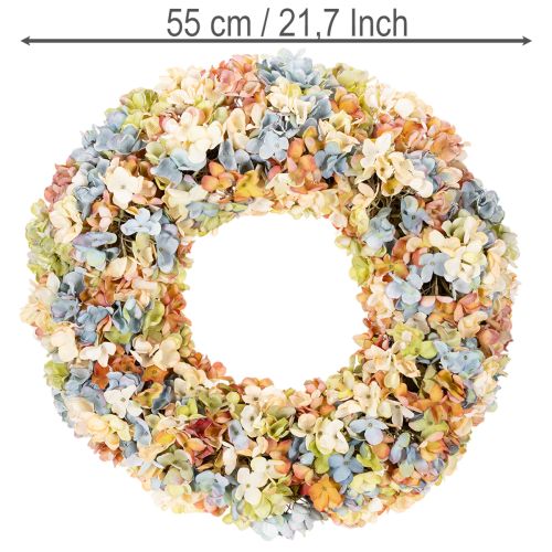 Couronne d'hortensias artificiels, colorée, pour porte et mur, 55 cm | Floristik24.be