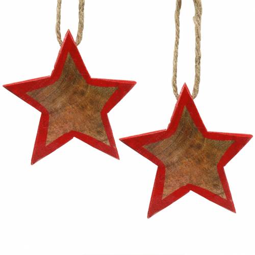 Floristik24 Décoration de Noël étoile en bois nature / rouge 8cm 15pcs