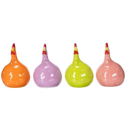 Article Figurine de poulet en céramique pour une décoration de Pâques colorée dans le salon et sur les tables, 10,5 cm, lot de 4