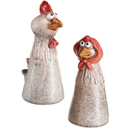 Floristik24 Poulets décoratifs en céramique Coq de Pâques et poule H20/22cm 2 pièces