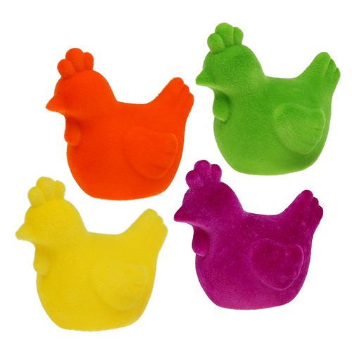 Floristik24 Poulet floqué chiffres de Pâques décoration de table Pâques coloré 8pcs