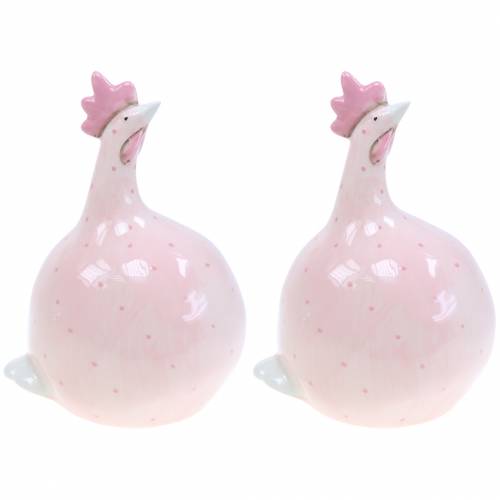 Floristik24 Décoration de Pâques poulet rose à pois H17cm 2pcs