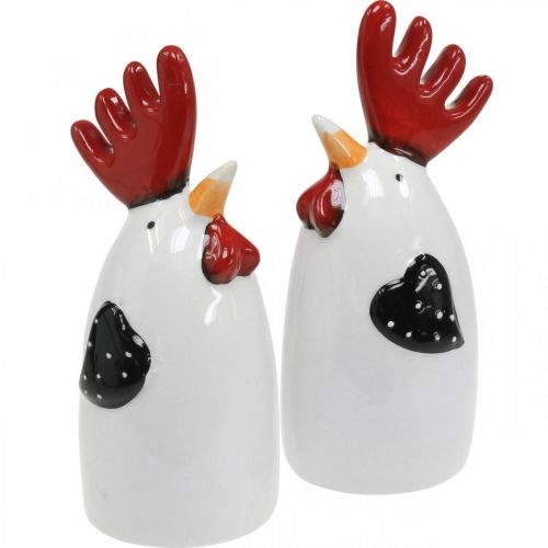 Article Décoration de table en céramique en forme de coq rouge et blanc 7 × 6 × 15 cm 2 pièces