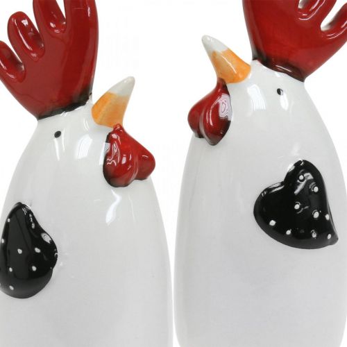 Article Décoration de table en céramique en forme de coq rouge et blanc 7 × 6 × 15 cm 2 pièces